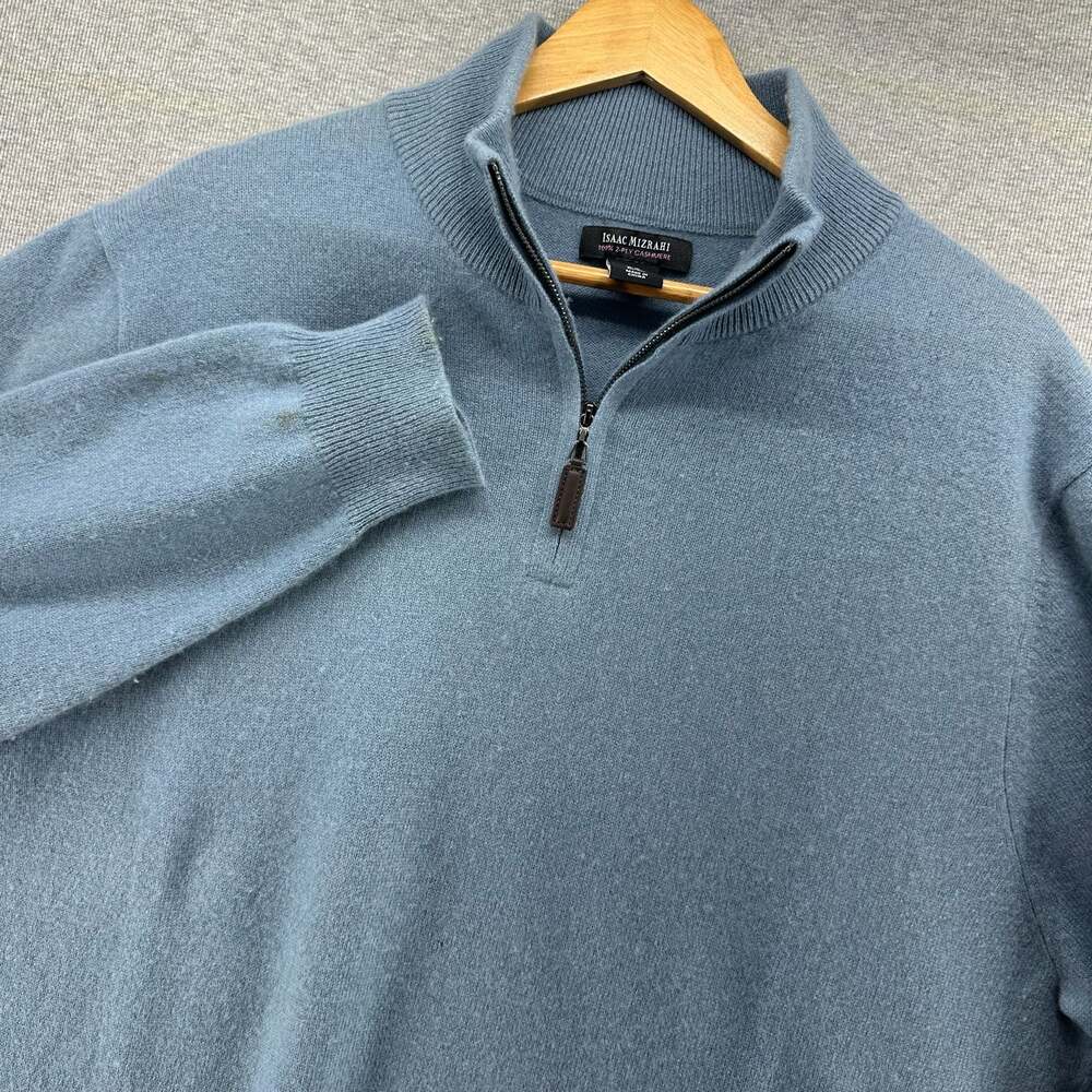 100% 2-Ply Cashmere 1/4 Zip Sweater Blue Size XL Men’s Isaac Mizrahi
